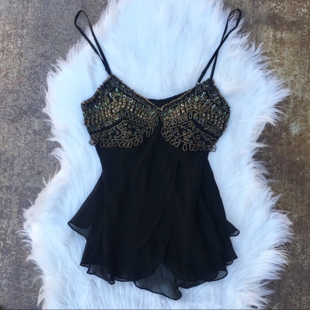 NWT Sue Wong Embellished Layered Black Top